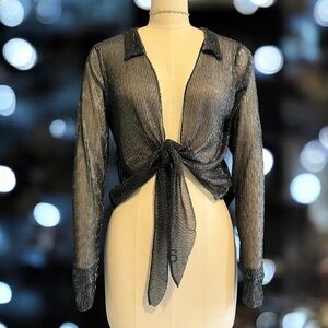 PrettyLittleThing Black Metallic Blouse